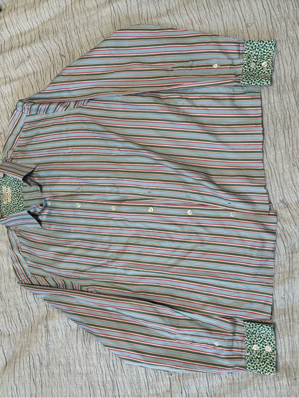 Kenzo Multicolor Striped Button-Down Shirt with Green Contrast Trim